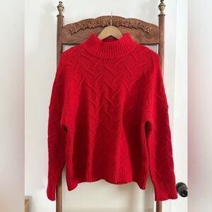 Bright Red Cable Knit Turtleneck Sweater